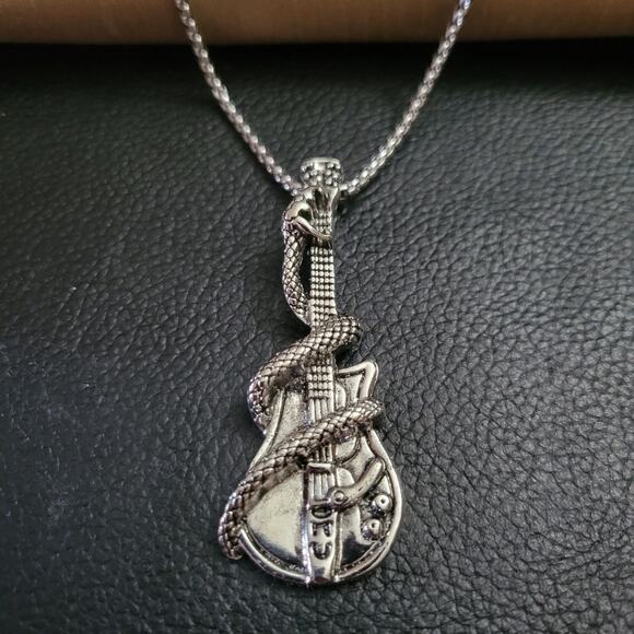 Men's Snake Wrapped Around A Guitar Necklace - Picture 1 of 4